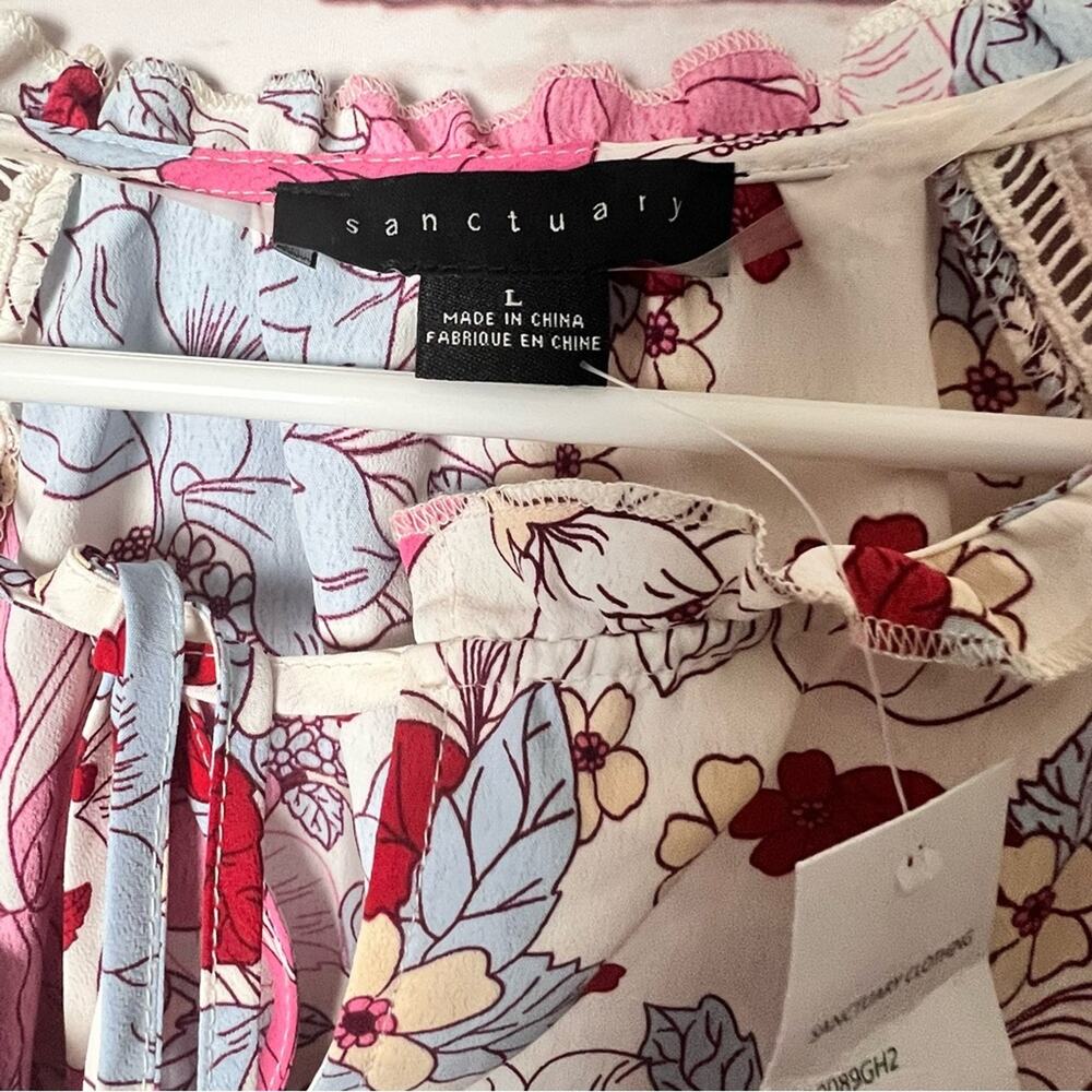 Sanctuary Womens Boho Meadow Floral Blouse Long Sleeve With Tassel NWT Sz L - Picture 12 of 13